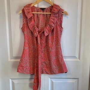 Banana Republic Coral Pink Sleeveless Ruffle Tie-Front Blouse